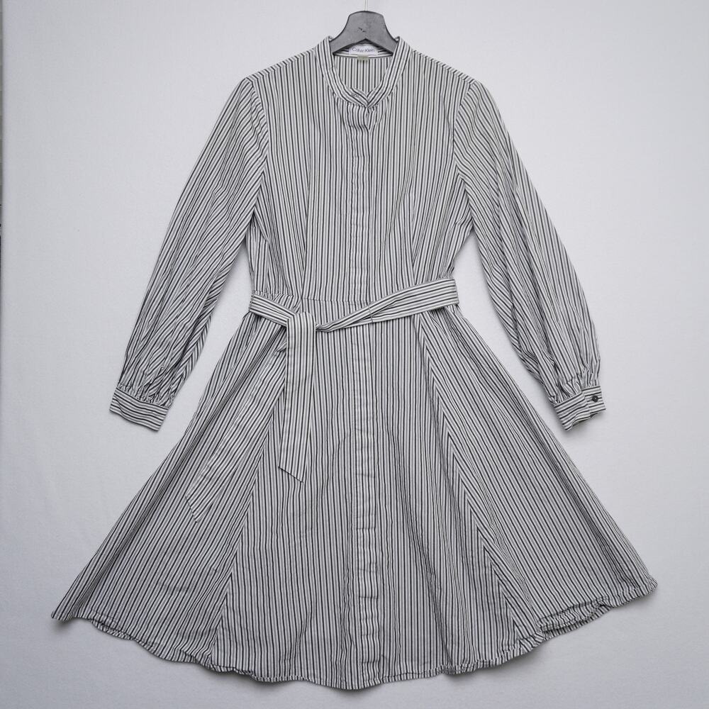 Calvin Klein Striped Shirt Dress Women's Size 6 | 100% Cotton Belted Fit & Flare